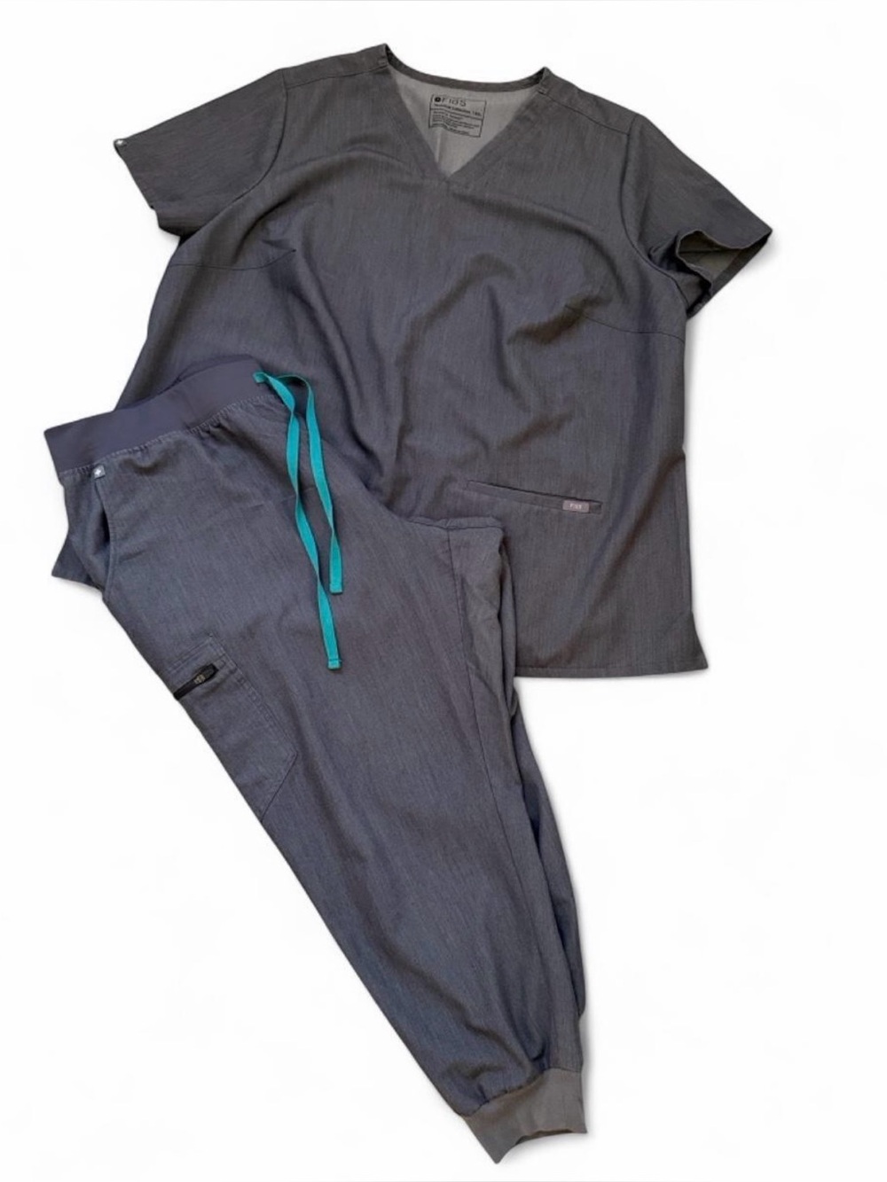 Figs Women's Gray Jogger Scrub Pants with Teal Drawcord